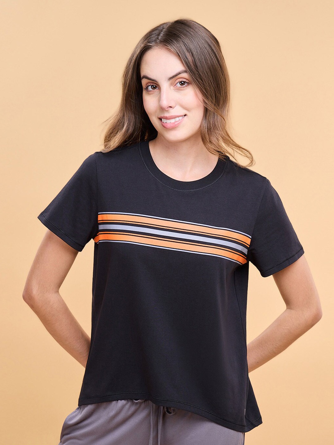 

Enamor Striped Cotton T-shirt, Black