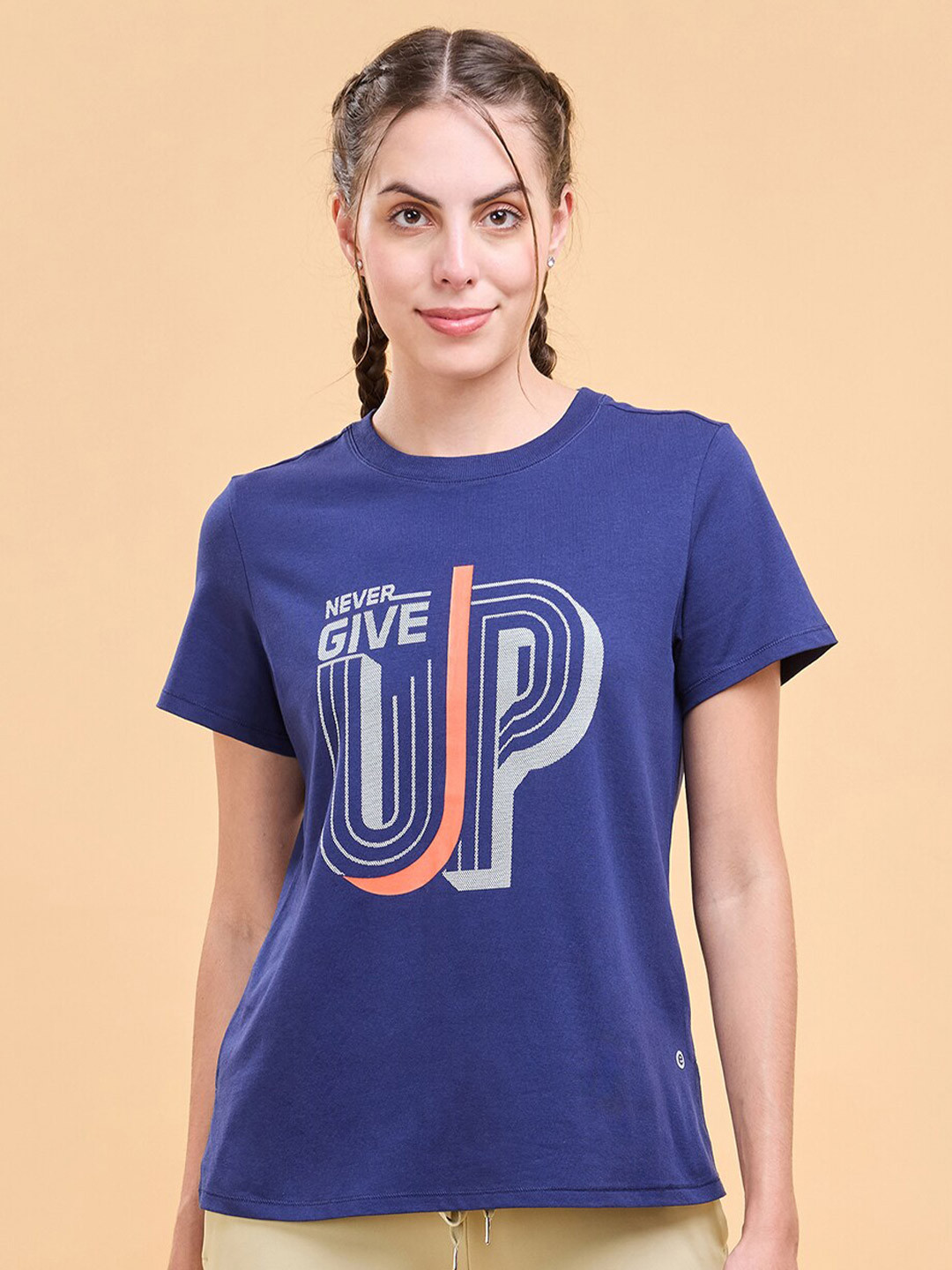 

Enamor Typographic Printed Antimicrobial Relaxed Fit Cotton T-shirt, Blue
