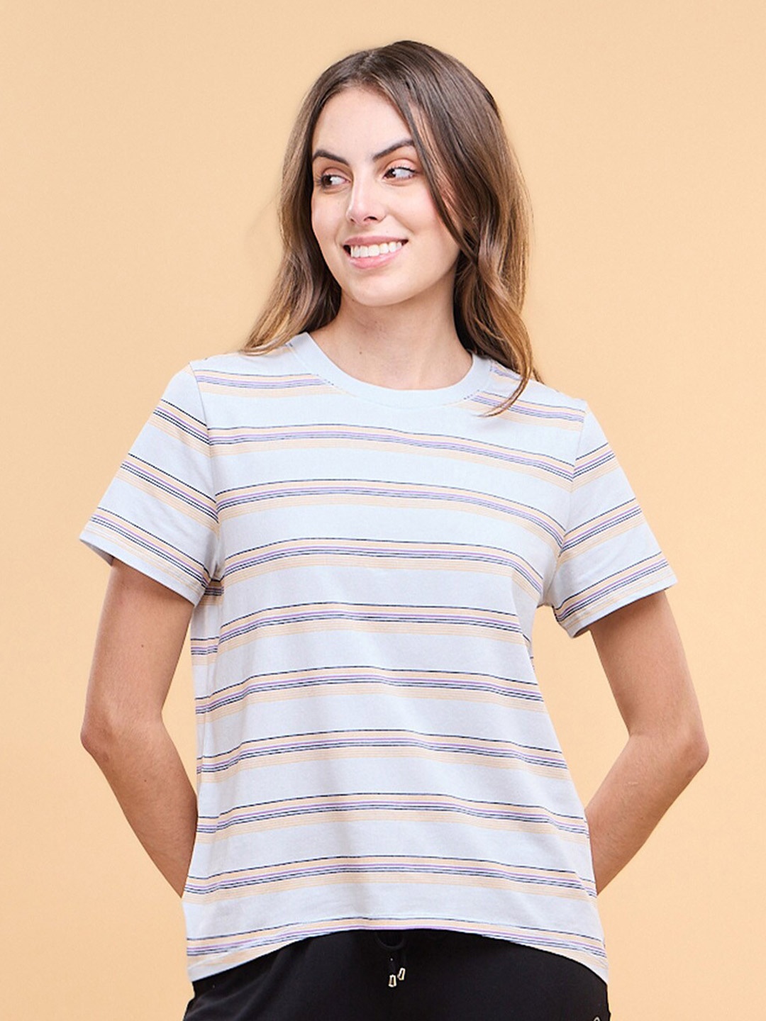 

Enamor Striped Cotton T-shirt, White