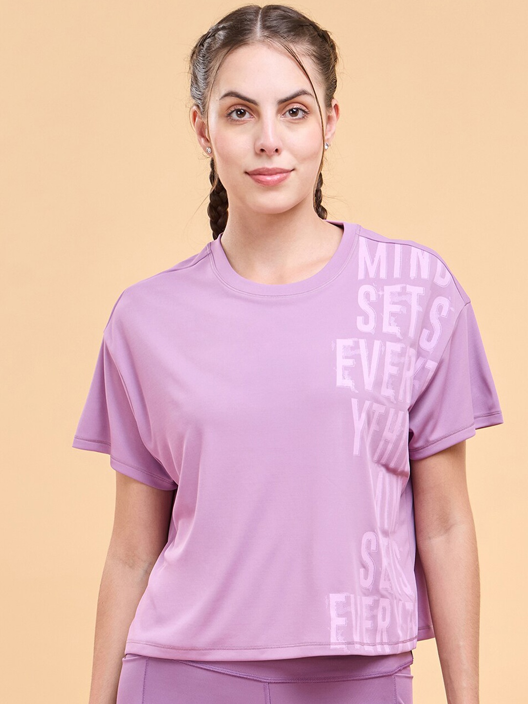 

Enamor Typography Printed Drop-Shoulder Sleeves Crop T-shirt, Violet