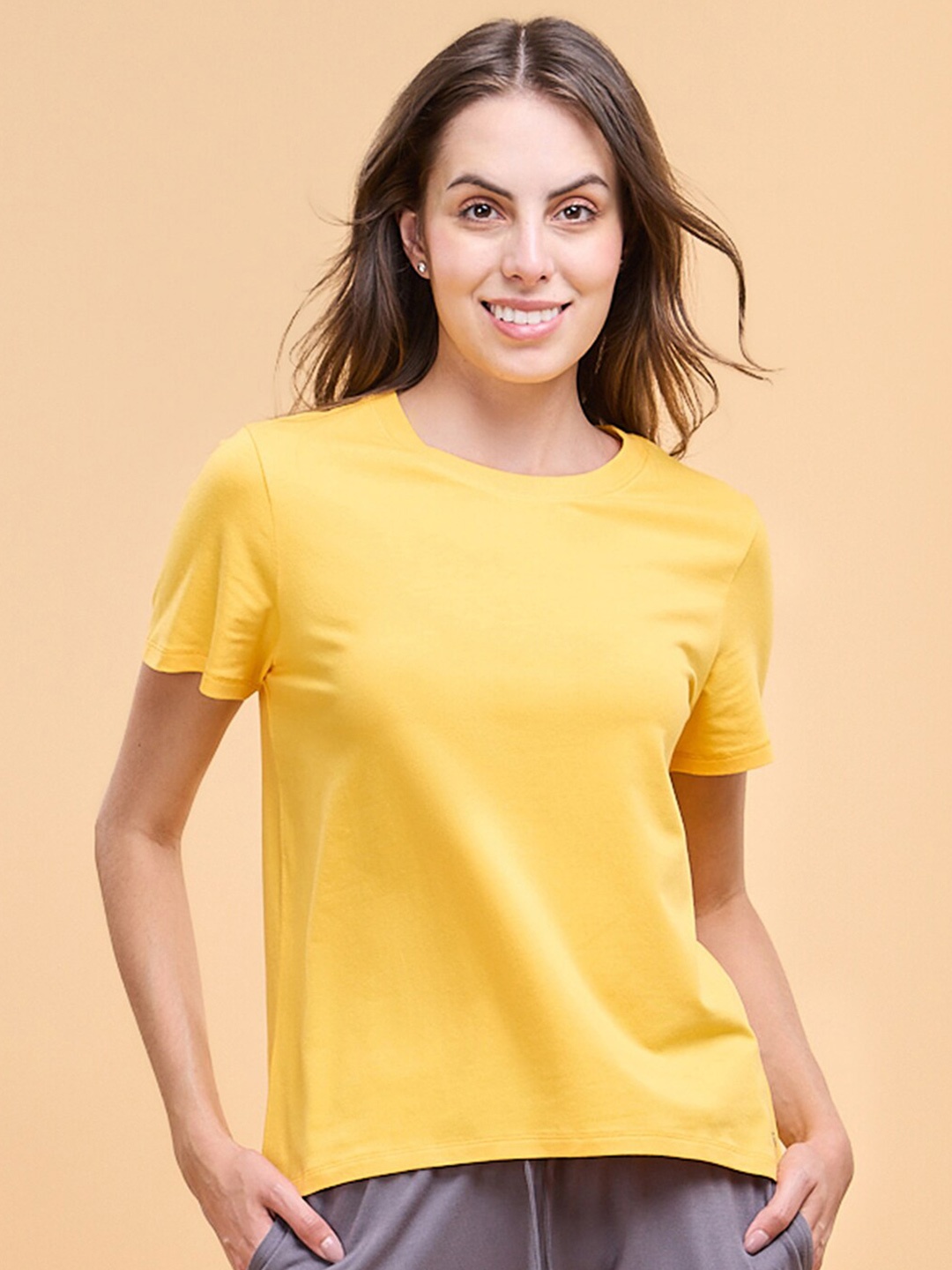 

Enamor Round Neck Cotton Relaxed Fit T-shirt, Yellow