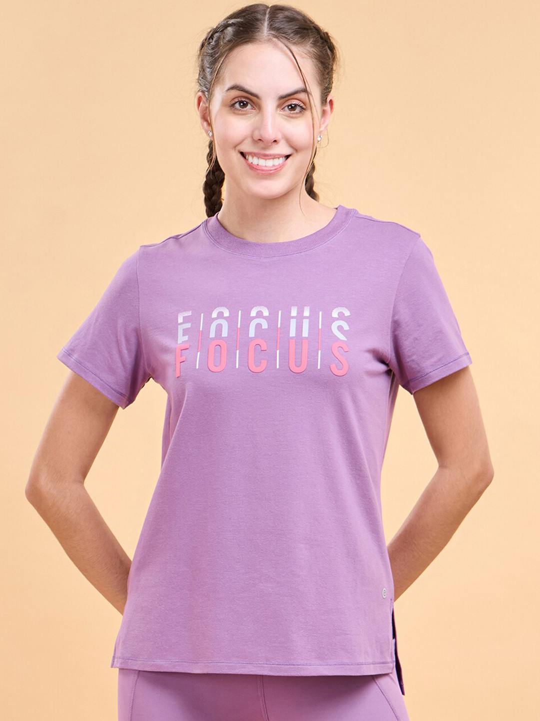 

Enamor Typography Printed Cotton Antimicrobial T-shirt, Violet