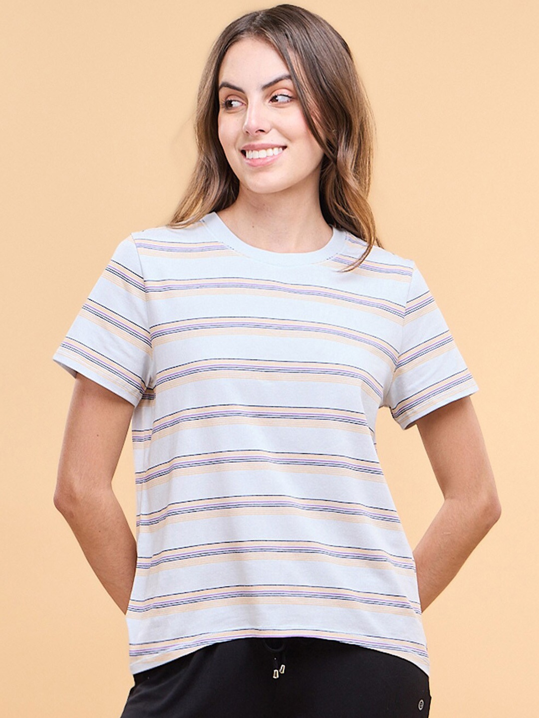 

Enamor Striped Cotton T-shirt, White
