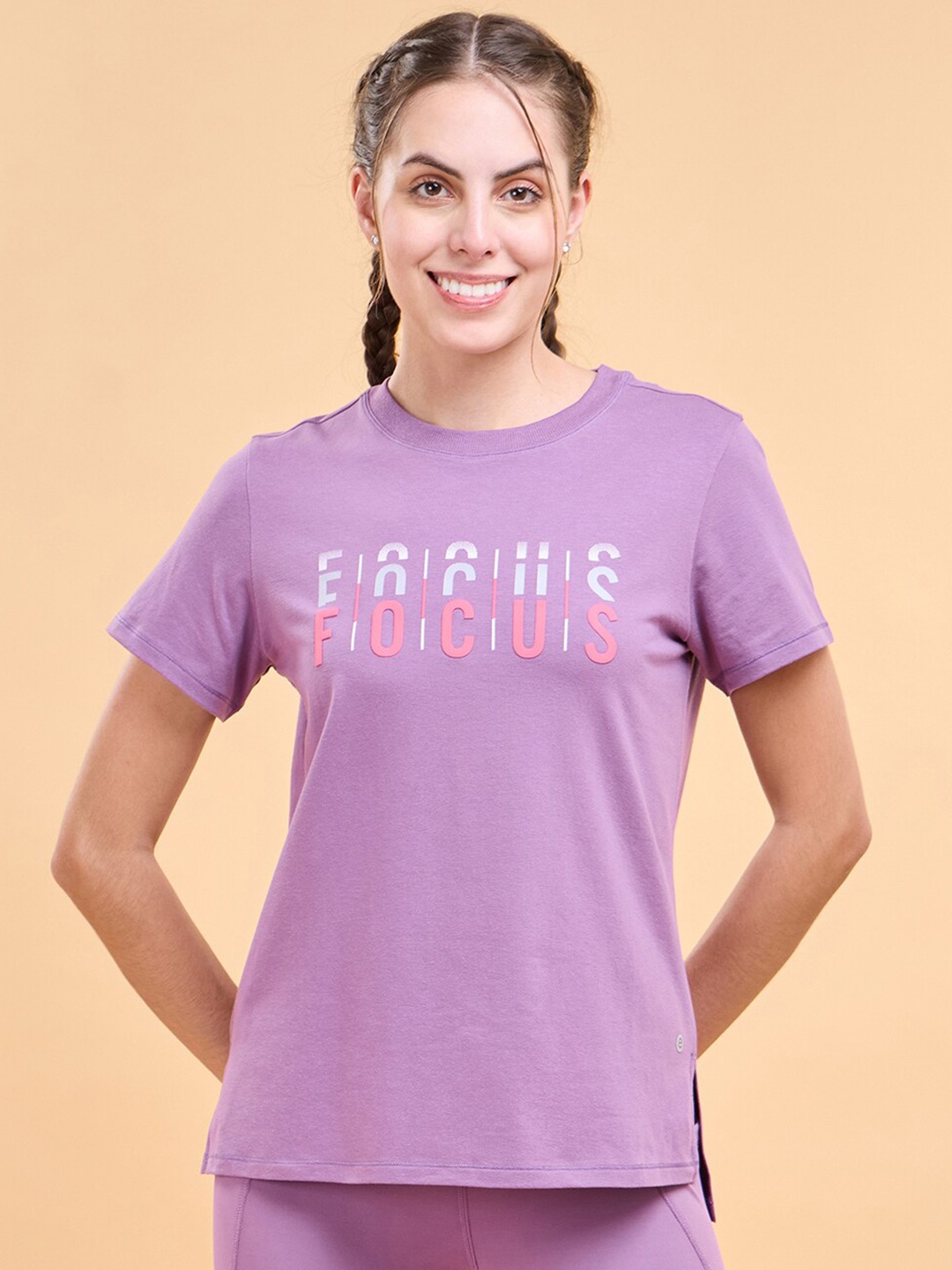 

Enamor Typography Printed Cotton Antimicrobial T-shirt, Violet