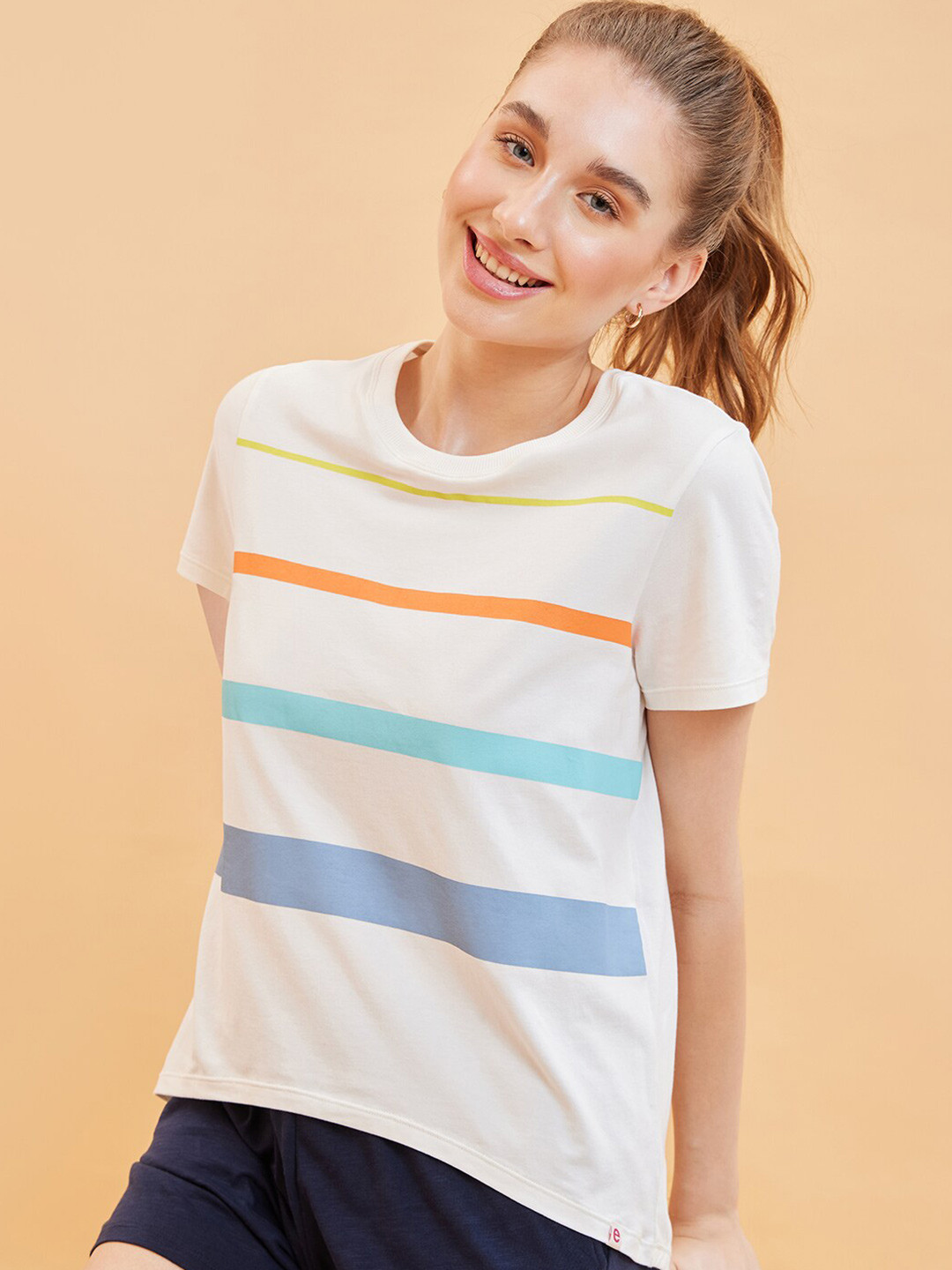 

Enamor Striped Relaxed Fit Cotton T-shirt, White