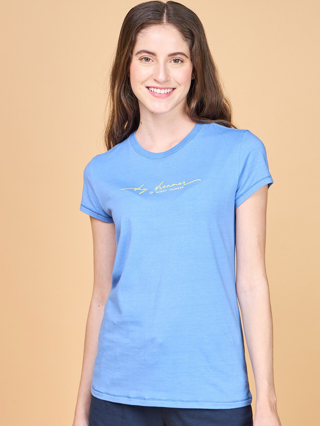 

Enamor Round Neck Slim Fit Cotton Lounge Tshirts, Blue
