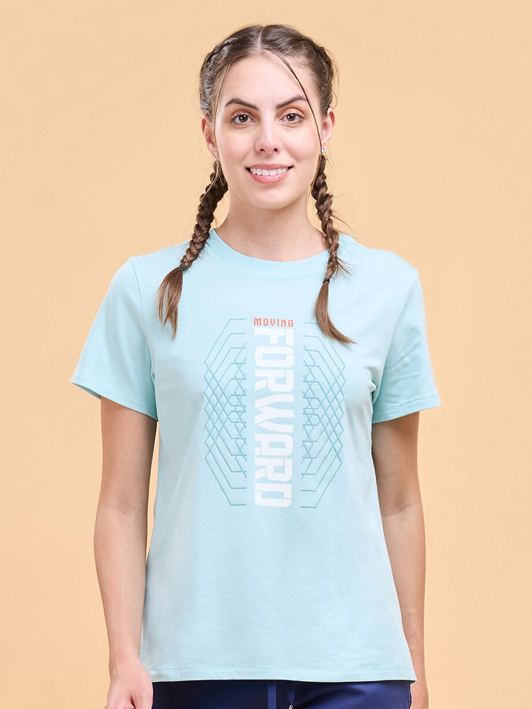 

Enamor Typography Printed Cotton Antimicrobial T-shirt, Turquoise blue