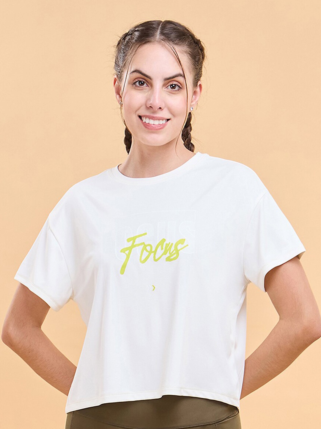 

Enamor Typography Printed Drop-Shoulder Sleeves Crop T-shirt, White