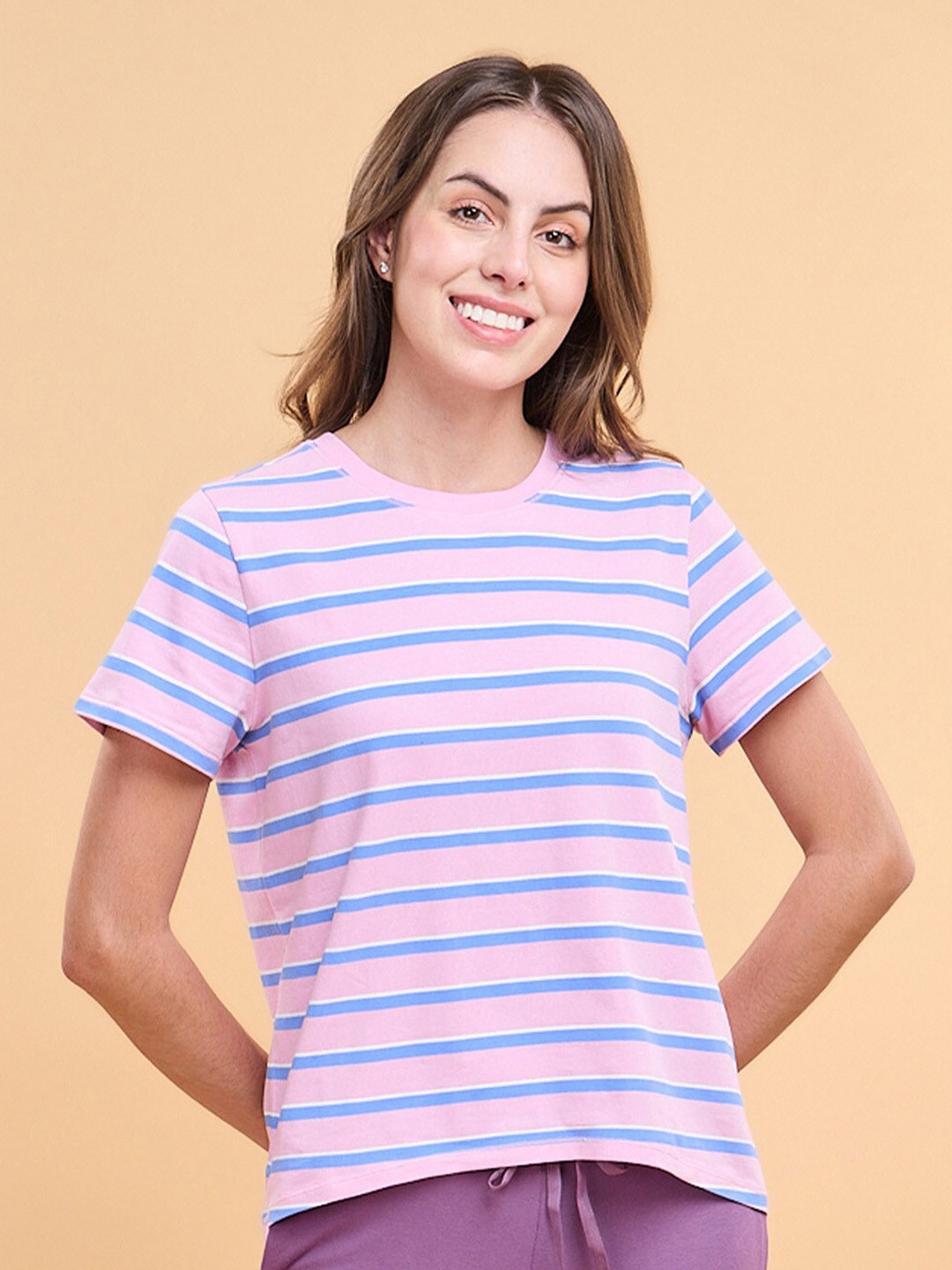 

Enamor Striped Cotton T-shirt, Pink