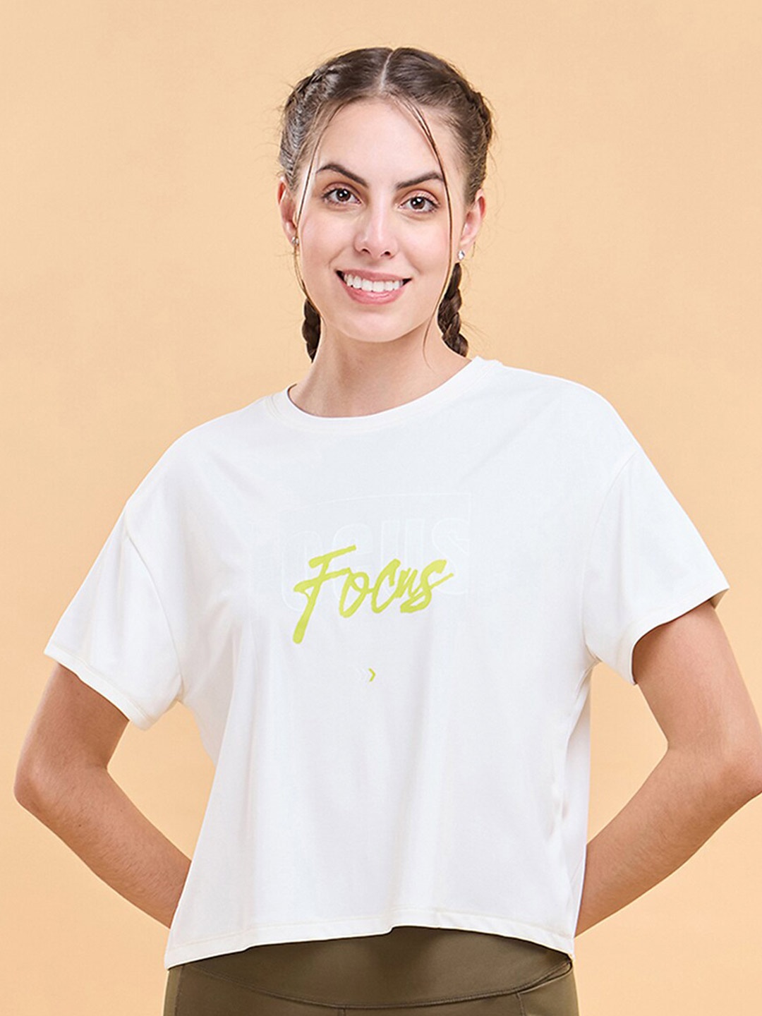 

Enamor Typography Printed Drop Shoulder Sleeves Cotton Boxy Crop T-shirt, White