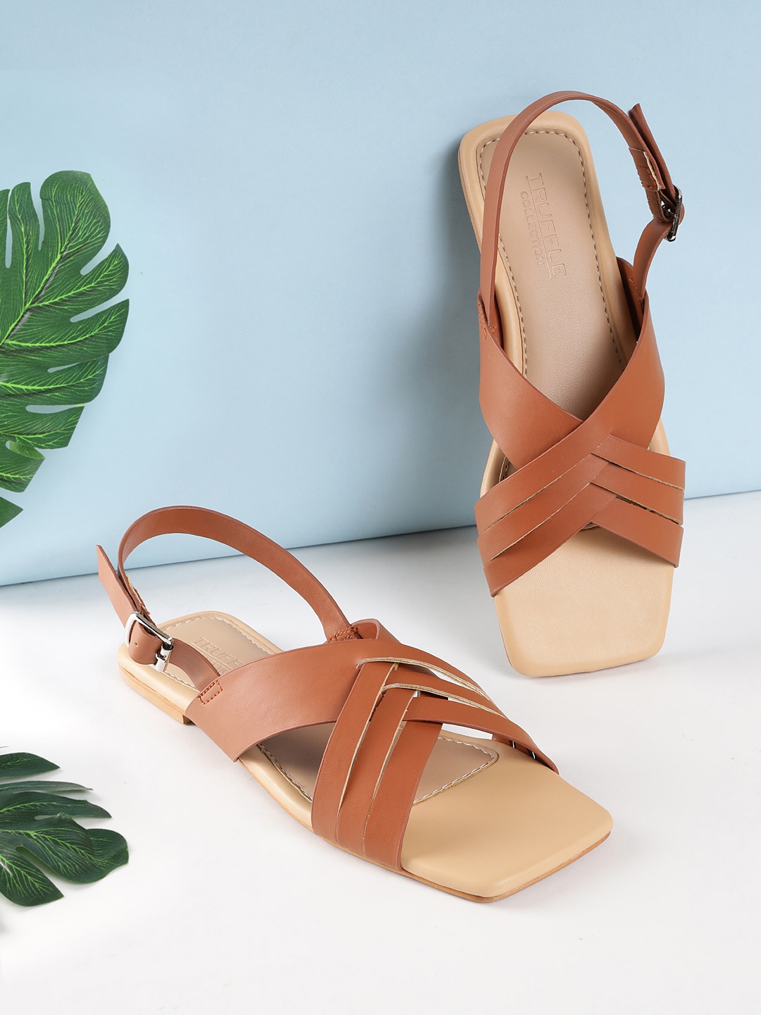 

Truffle Collection Strappy Open Toe Flats, Tan