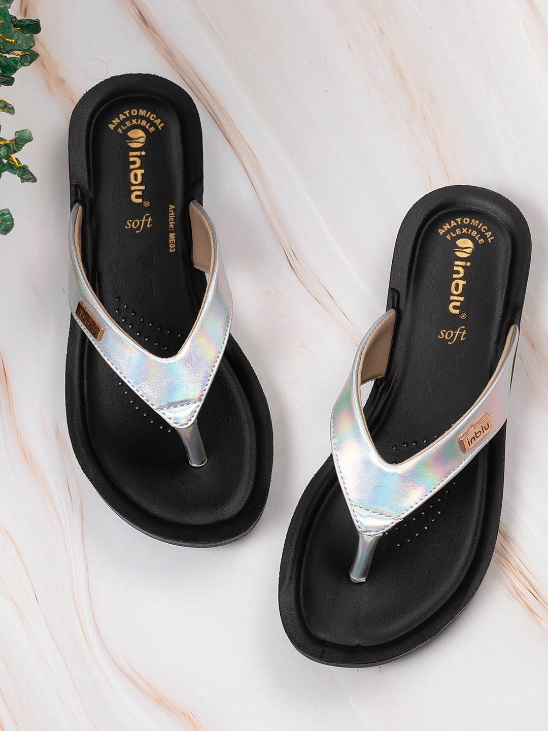 

Inblu Women T-Strap Flats, Silver