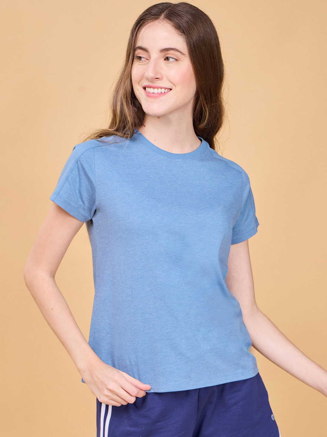 

Enamor Cut & Sew Detailed Round Neck Lounge T-shirt, Blue