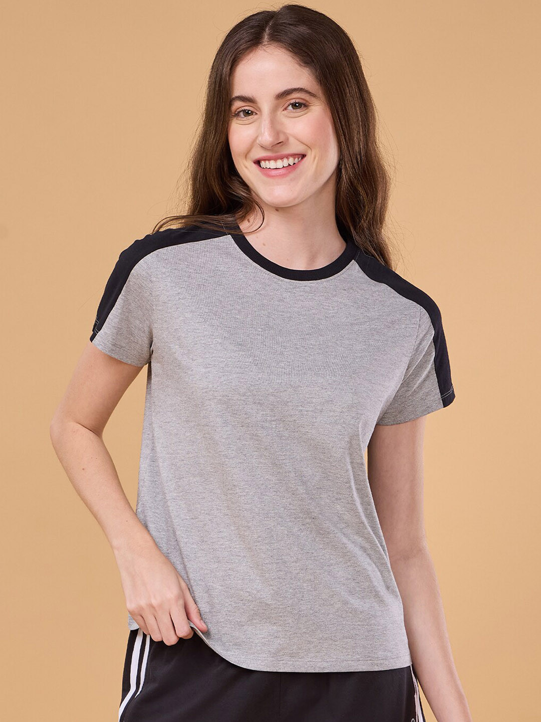 

Enamor E306 Colourblocked Cut & Sew Detailed Lounge T-shirt, Grey