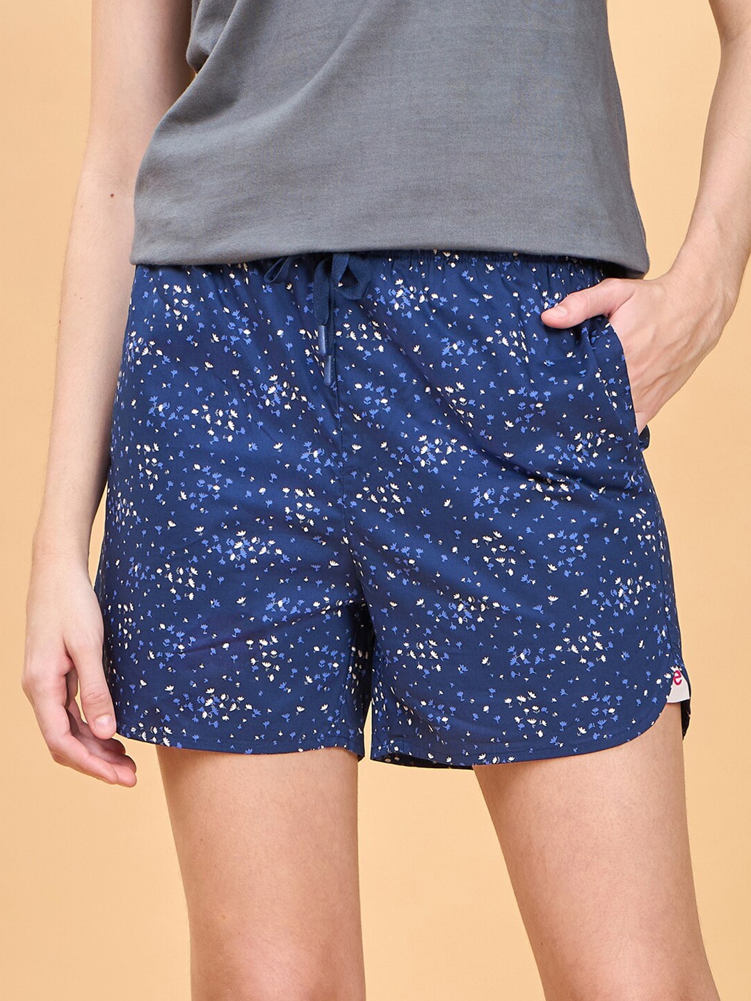 

Enamor E7A1 Hangout Women Printed Mid-Rise Cotton Lounge Shorts, Blue