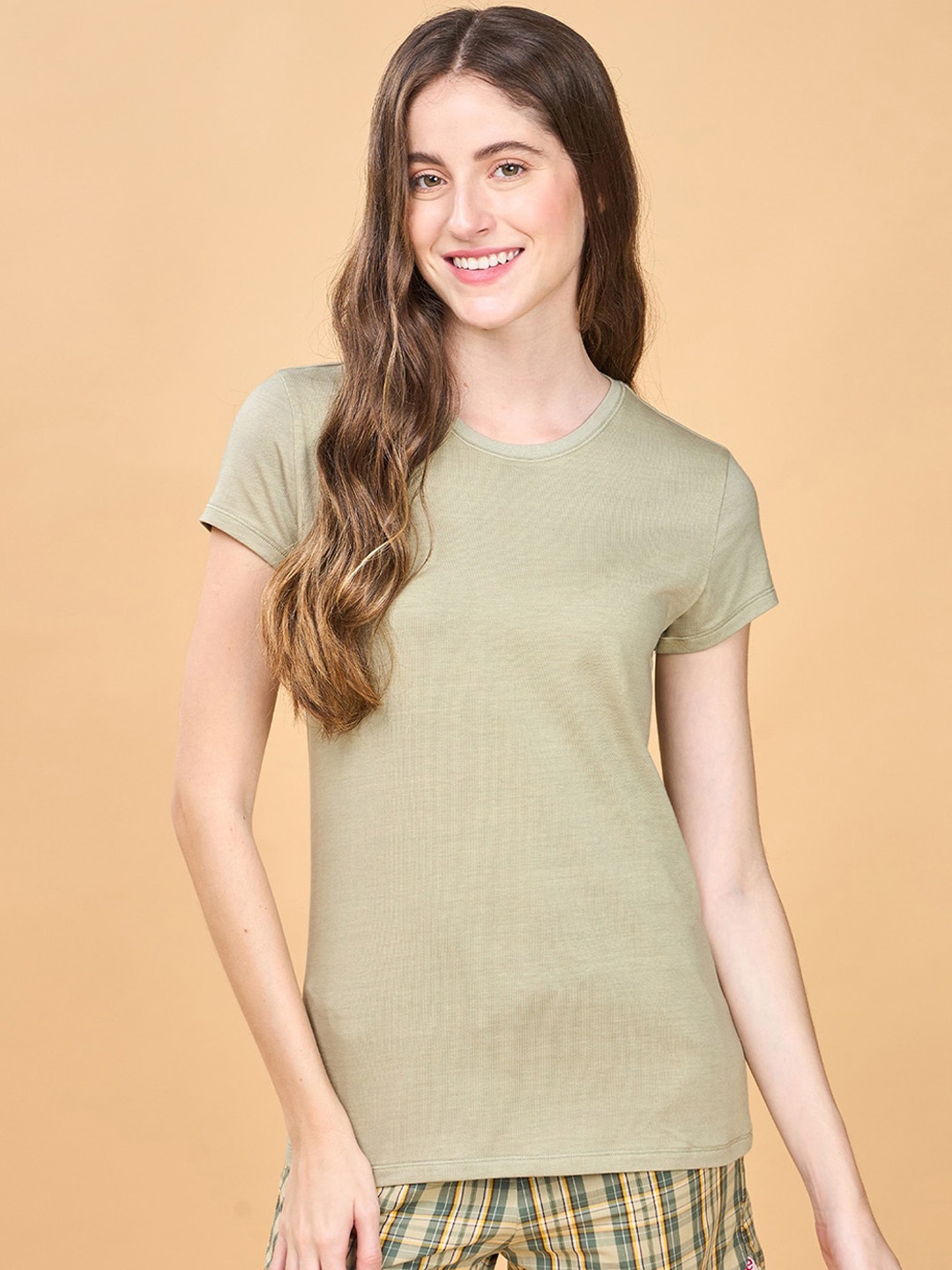 

Enamor Spring Summer 24 Crew Neck Slim Fit Lounge T-shirt, Green