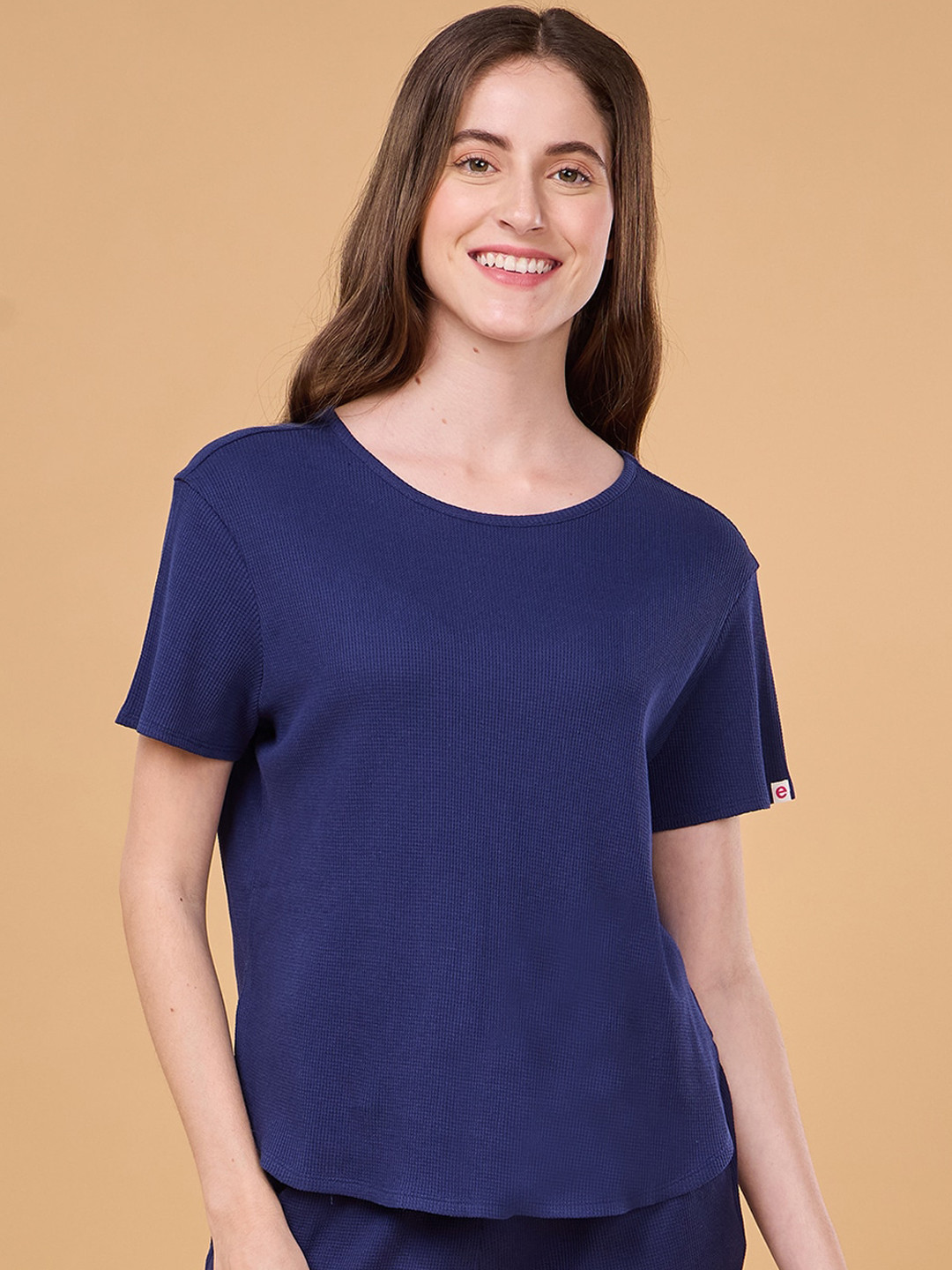 

Enamor Spring Summer 24 Textured Self Design Cotton Lounge T-shirt, Navy blue