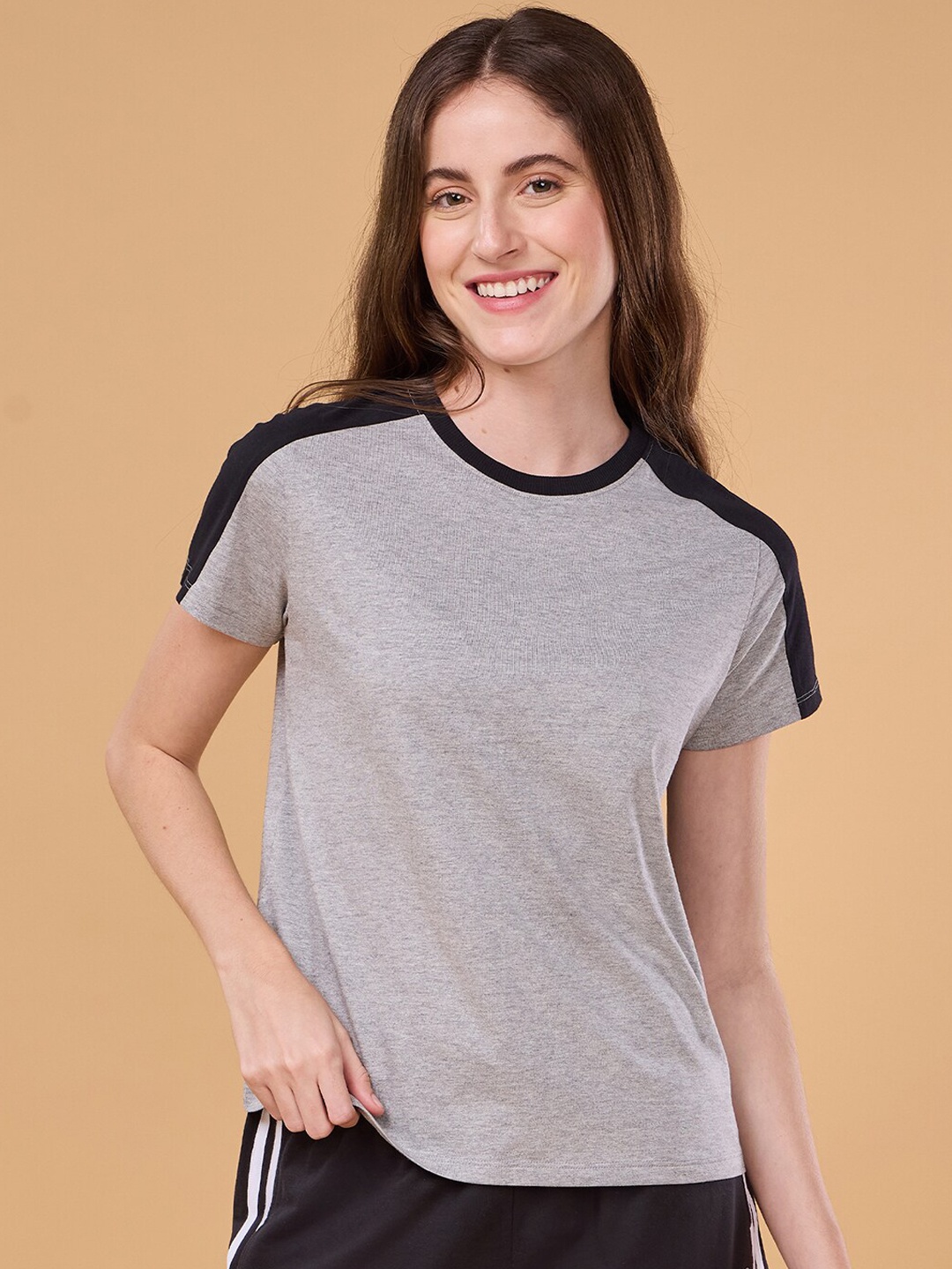 

Enamor Detailed Cut and Sew Detail Round Neck Lounge T-shirt, Grey