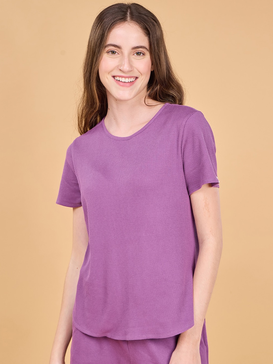 

Enamor E308 Textured Round Neck Cotton Lounge T-shirt, Violet