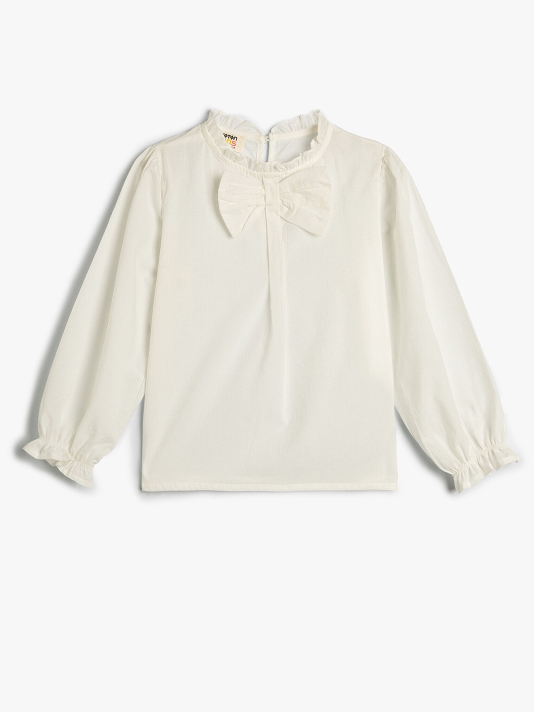 

Koton Girls Tie-Up Neck Puff Sleeve Cotton Top, White