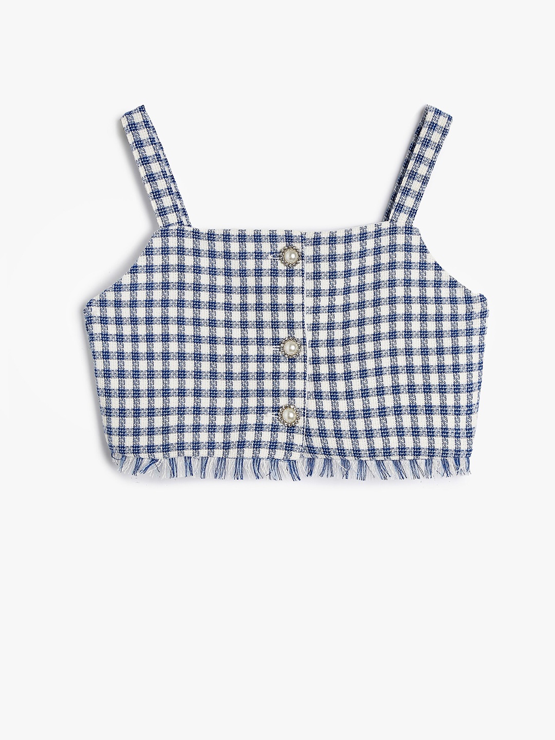 

Koton Girls Checked Crop Top, Blue