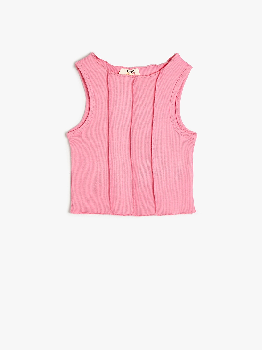 

Koton Girls Round Neck Vertical Stripes Cotton Top, Pink