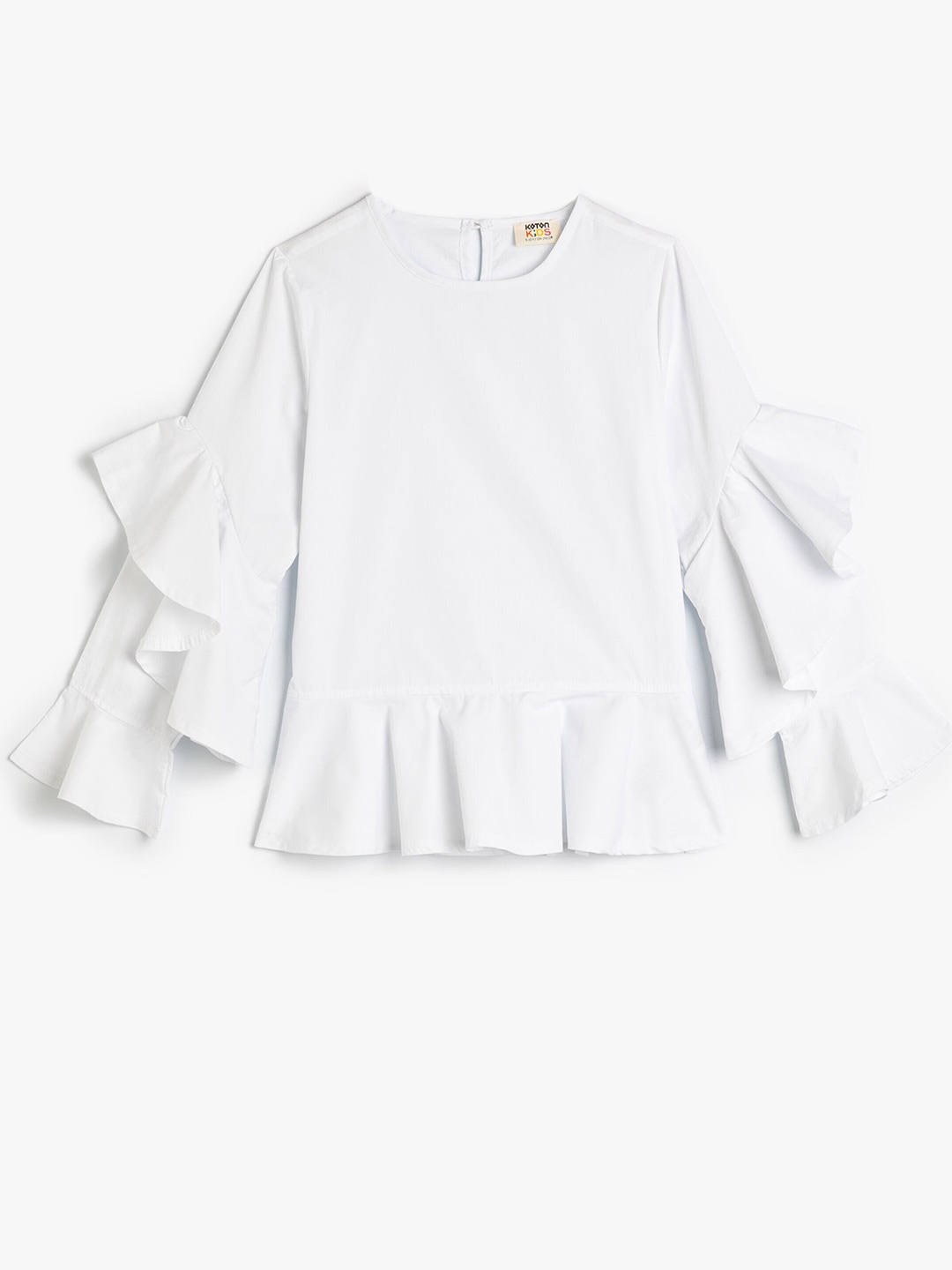 

Koton Girls Round Neck Cotton Peplum Top, White