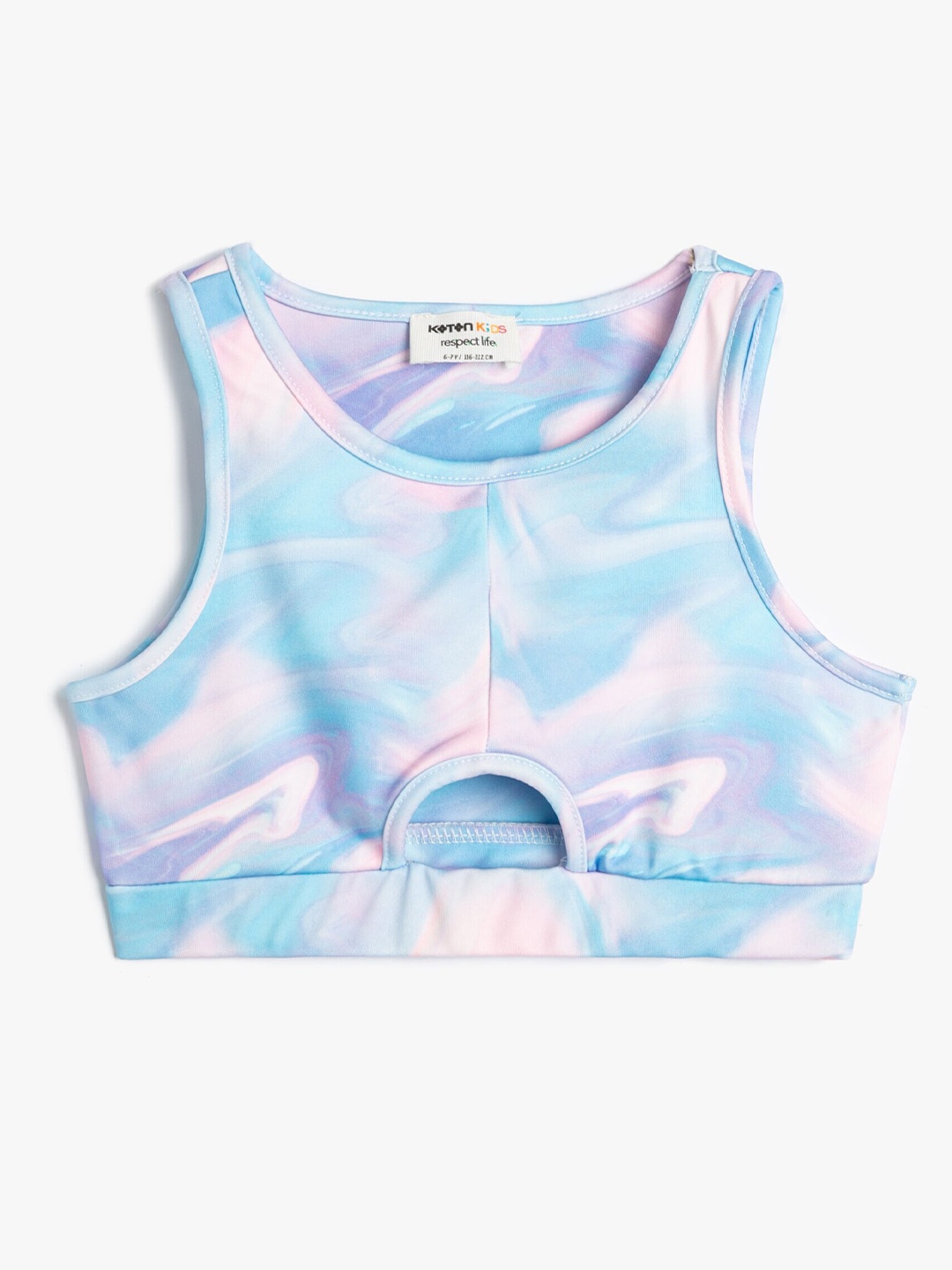 

Koton Girls Print Round Neck Blouson Crop Top, Blue