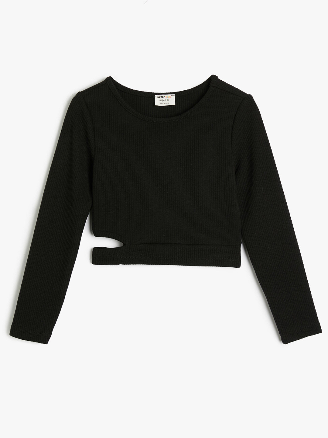 

Koton Girls Long Sleeves Cut Out Casual Top, Black