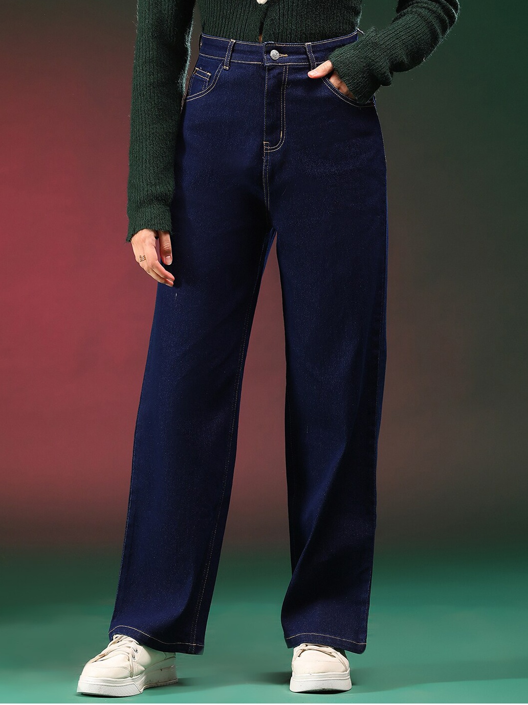 

Stylecast X Kotty Women Jean Straight Fit High-Rise Stretchable Jeans, Blue