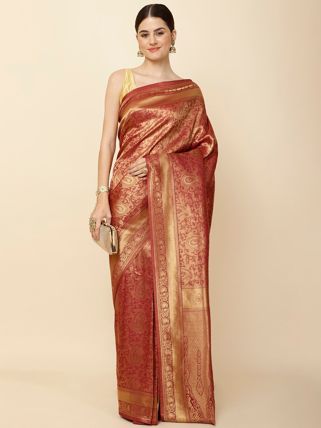 

Meena Bazaar Paisley Zari Art Silk Saree, Burgundy