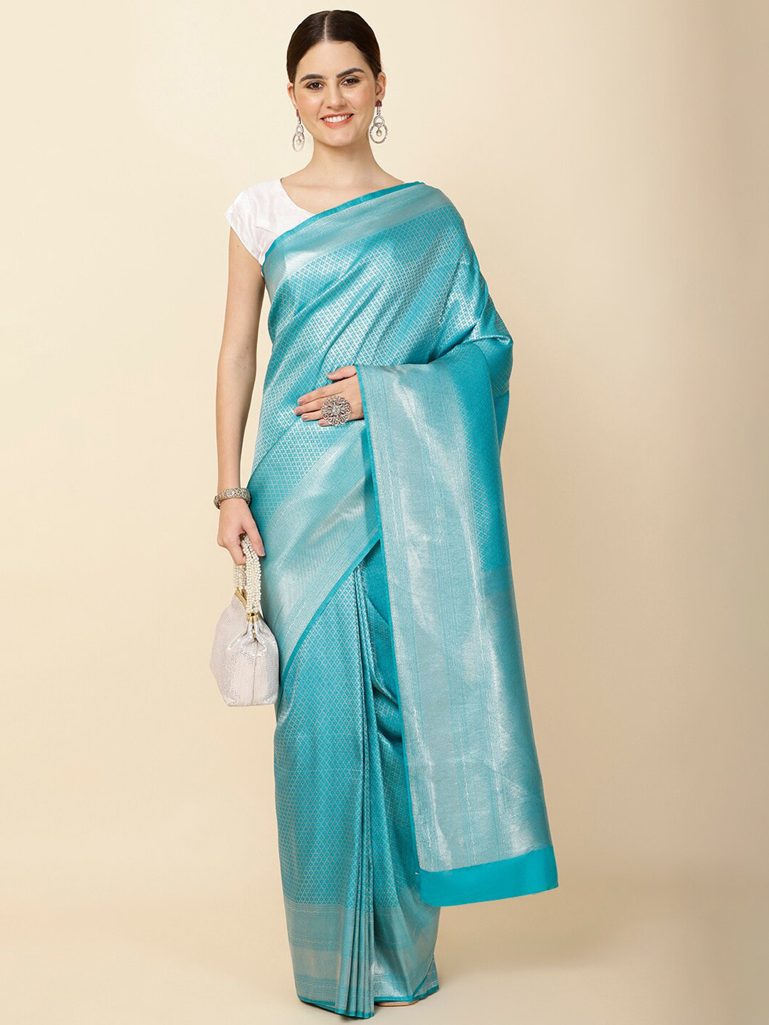 

Meena Bazaar Geometric Woven Design Saree, Blue