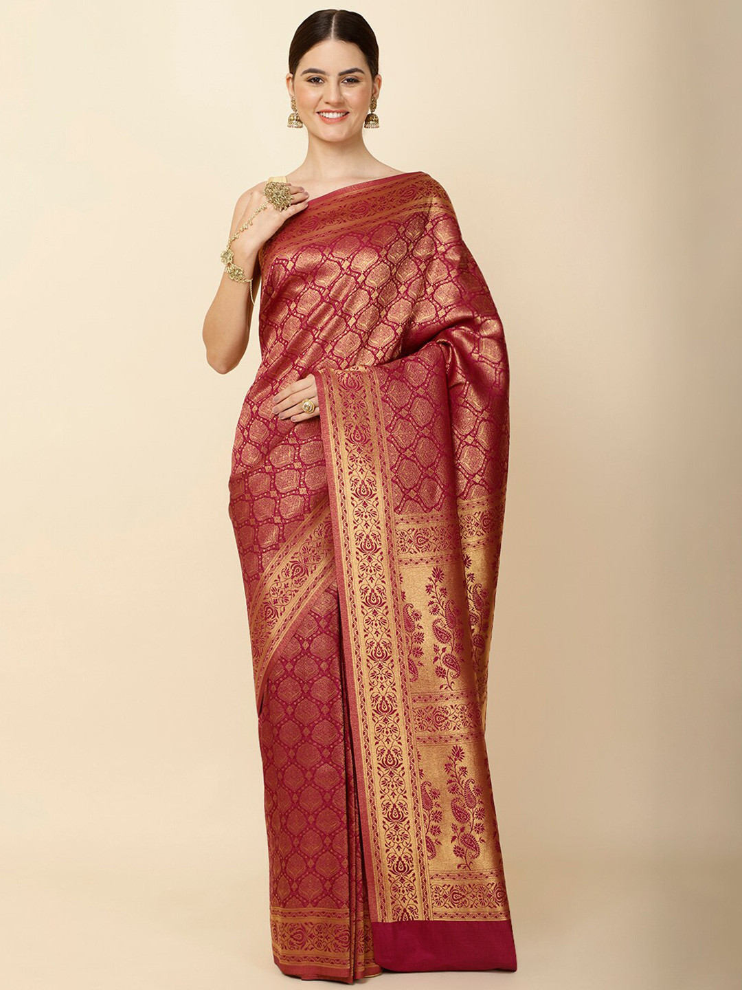 

Meena Bazaar Woven Design Zari Art Silk Saree, Burgundy