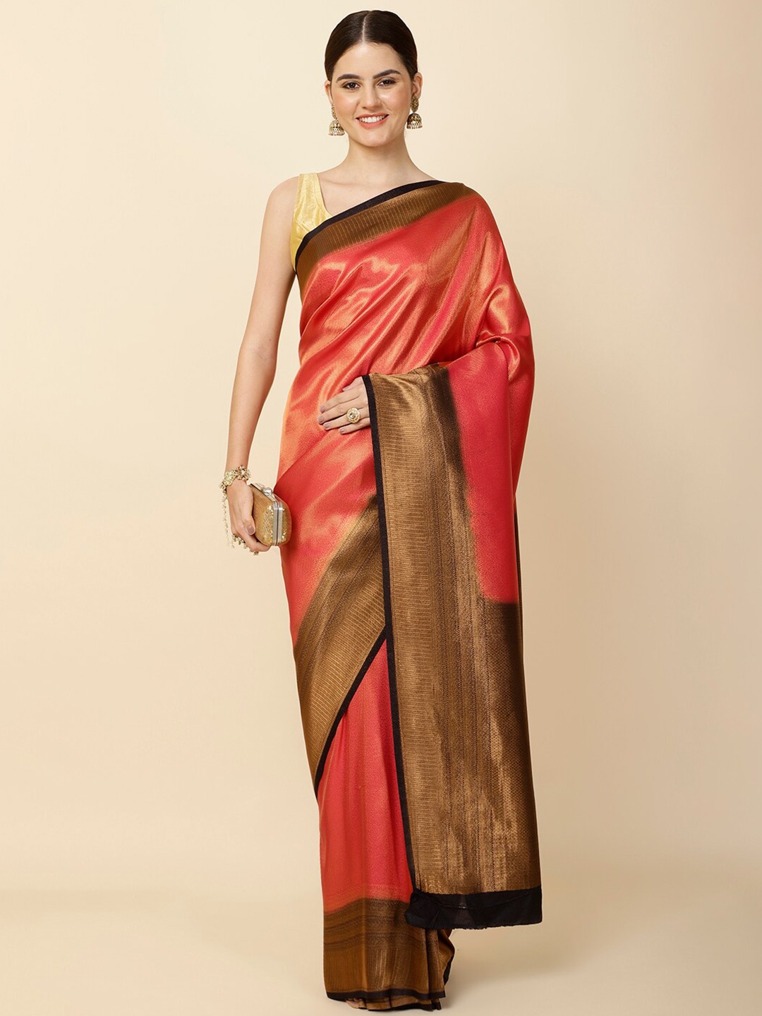 

Meena Bazaar Woven Design Zari Art Silk Saree, Pink