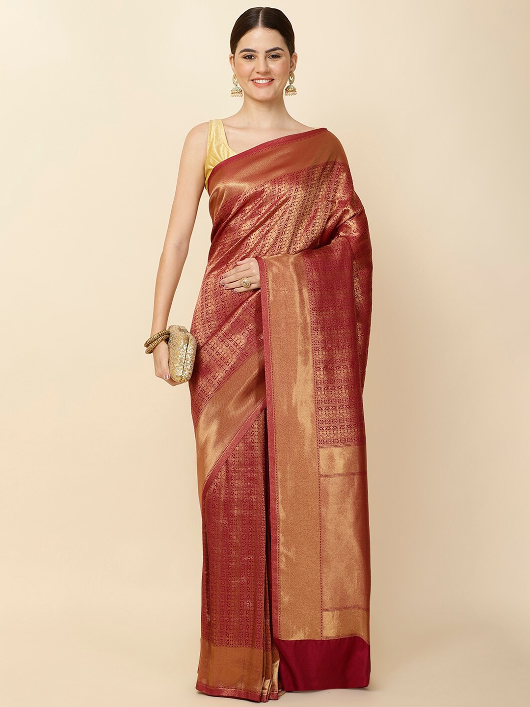 

Meena Bazaar Woven Design Zari Art Silk Saree, Burgundy