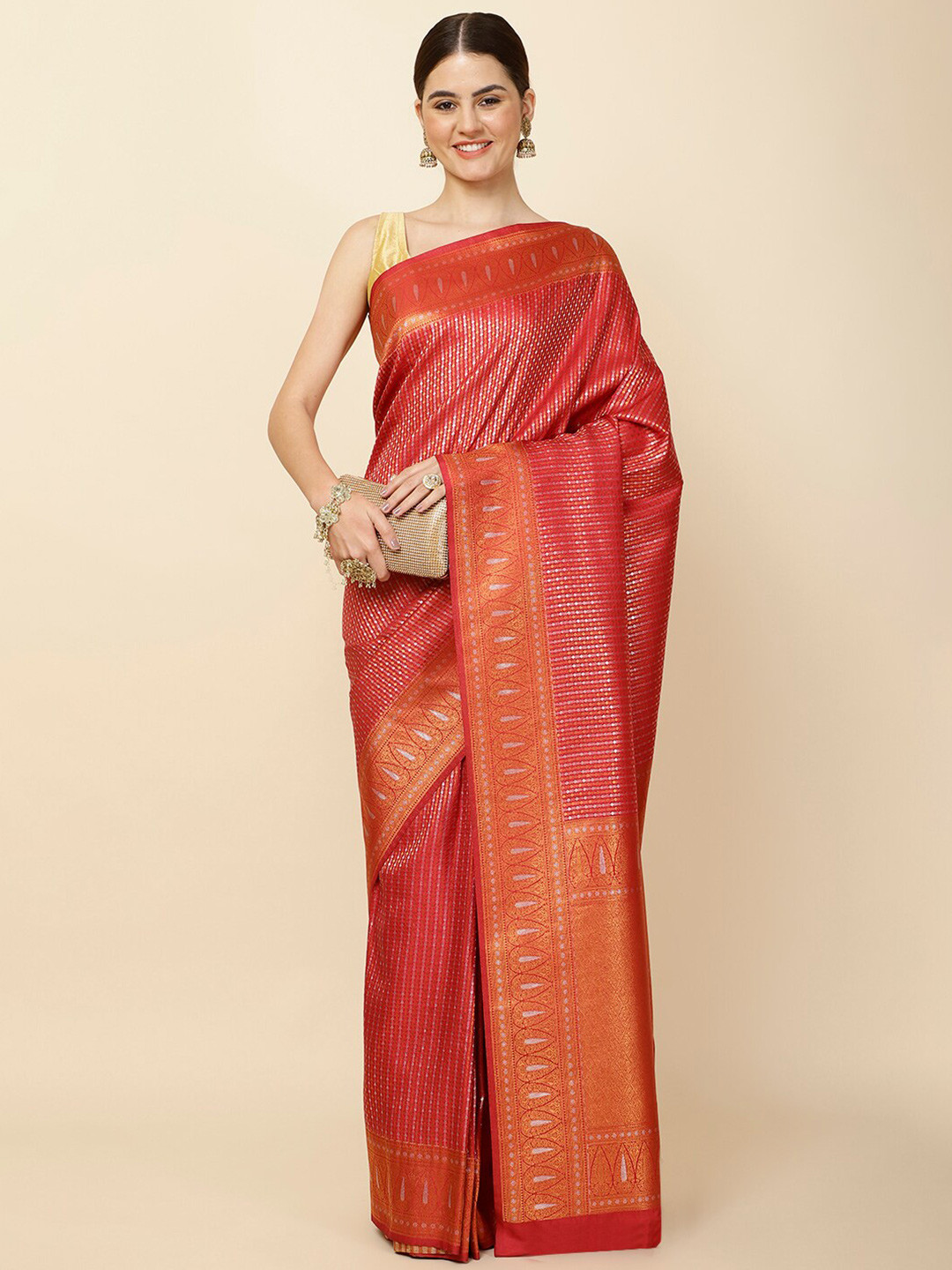 

Meena Bazaar Woven Design Zari Saree, Pink