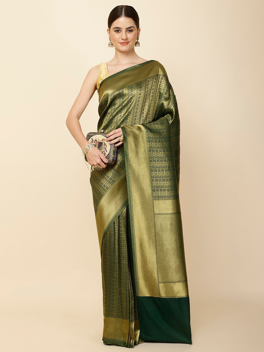 

Meena Bazaar Woven Design Zari Art Silk Saree, Green