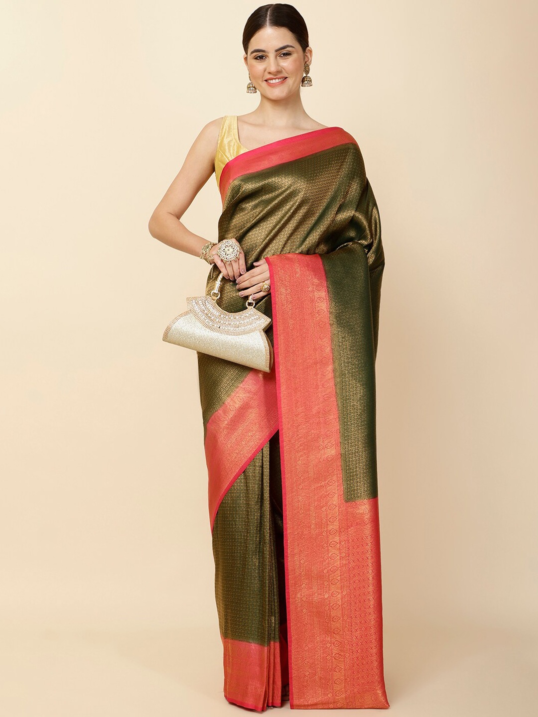 

Meena Bazaar Woven Design Zari Art Silk Saree, Green