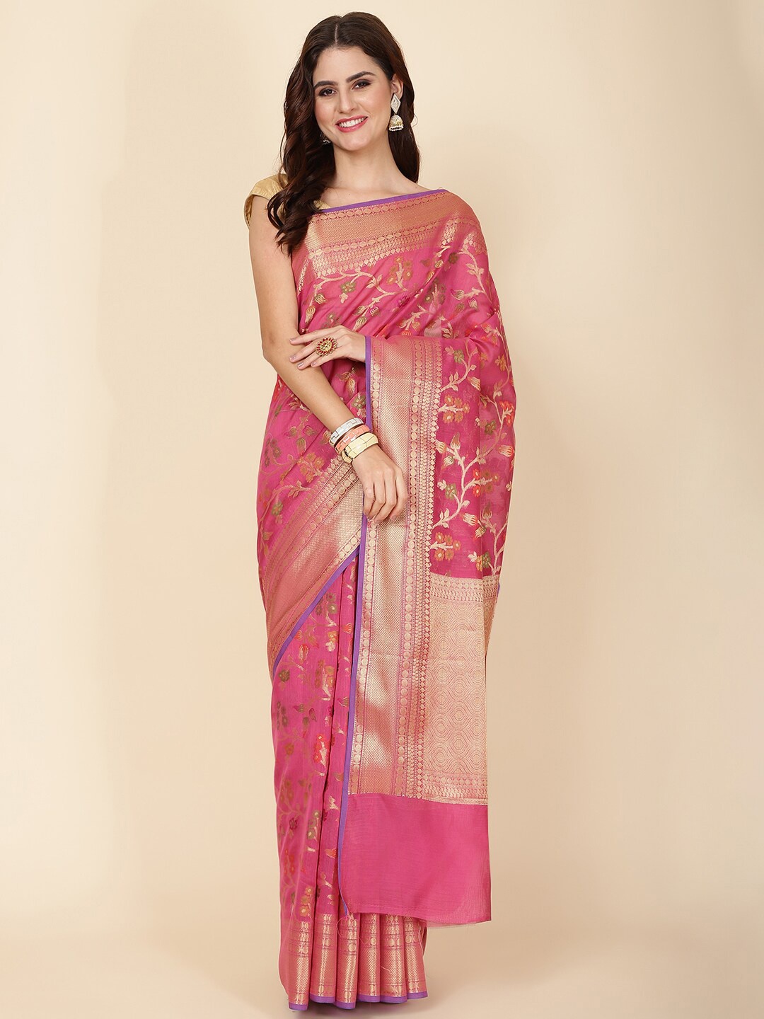 

Meena Bazaar Floral Woven Design Zari Saree, Magenta