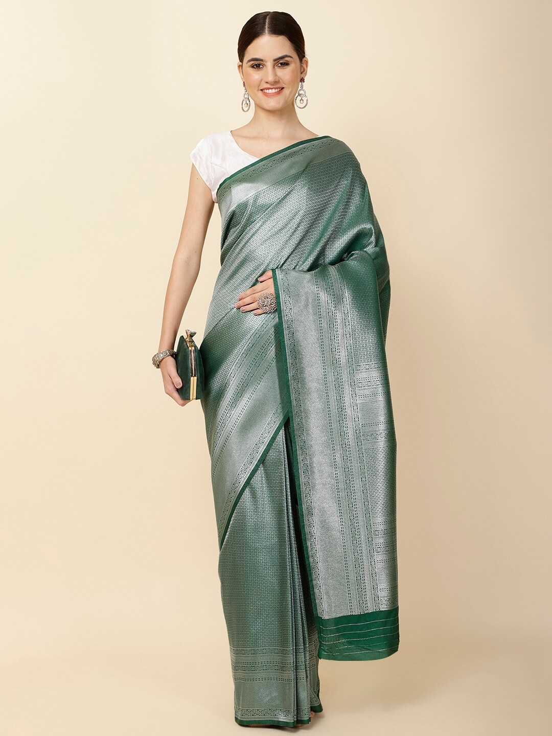 

Meena Bazaar Woven Design Art Silk Saree, Green