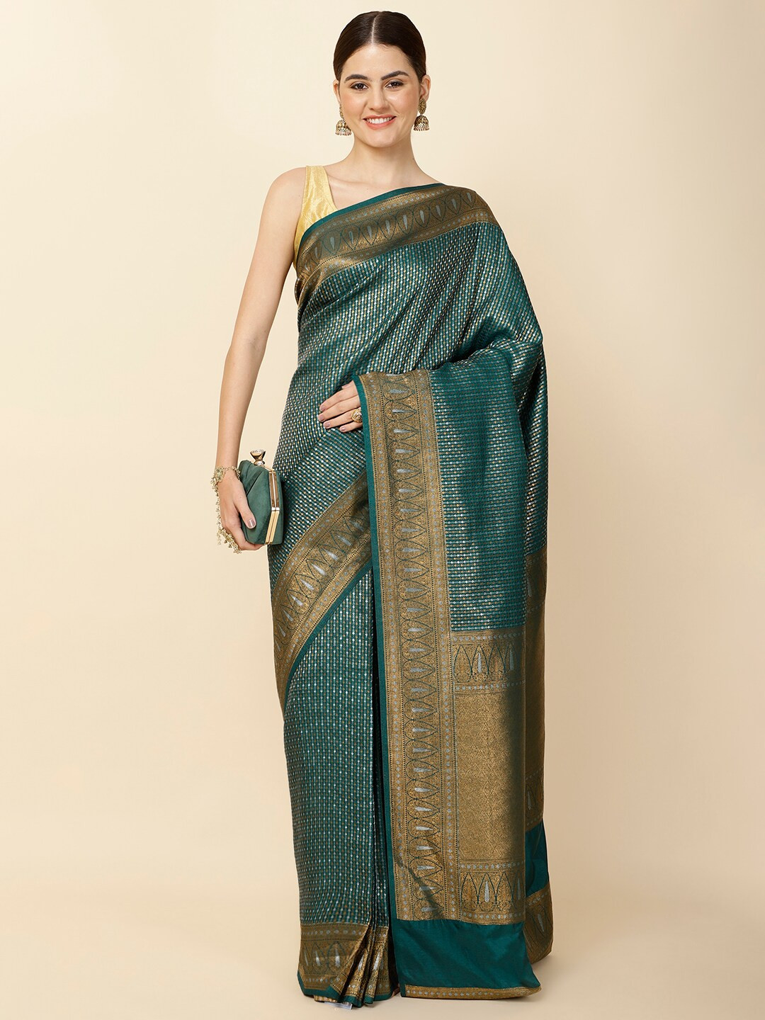 

Meena Bazaar Woven Design Zari Saree, Green