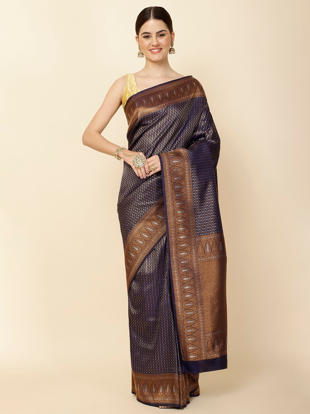 

Meena Bazaar Woven Design Zari Saree, Navy blue