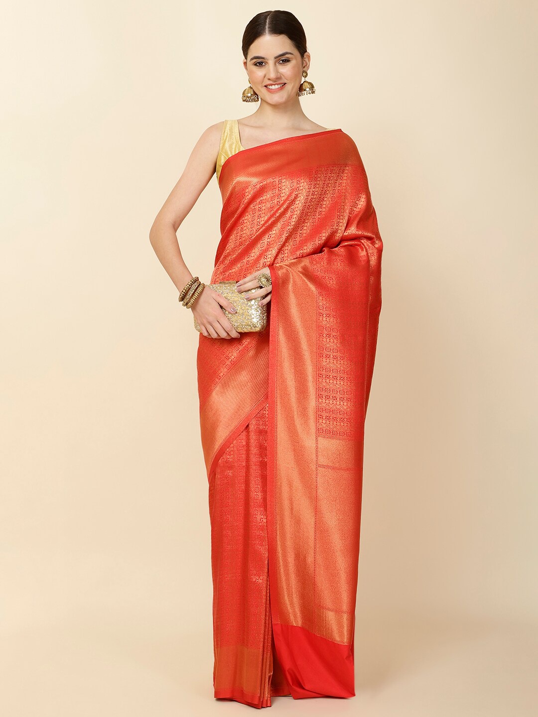 

Meena Bazaar Woven Design Zari Saree, Red