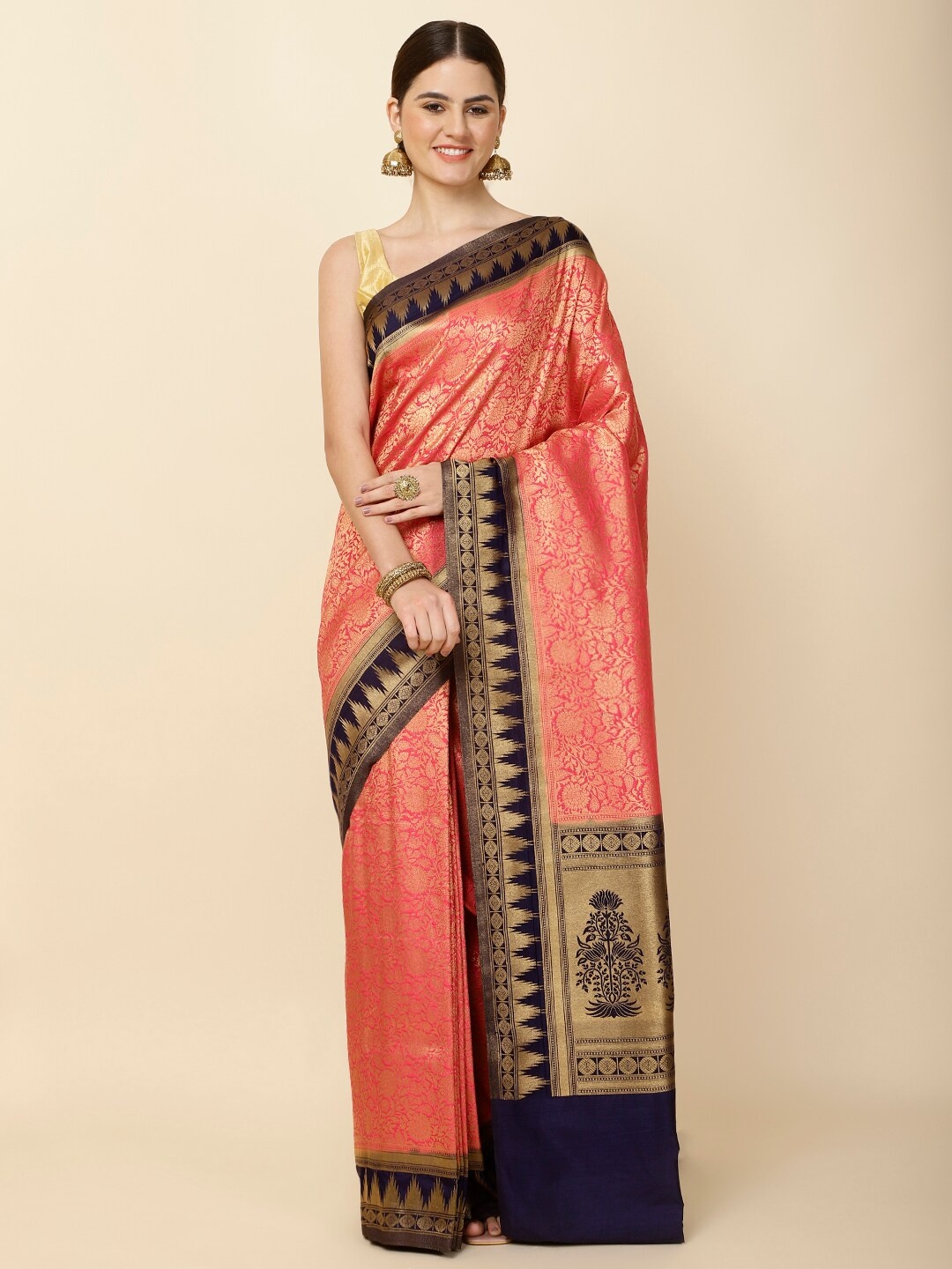 

Meena Bazaar Woven Design Zari Art Silk Saree, Pink