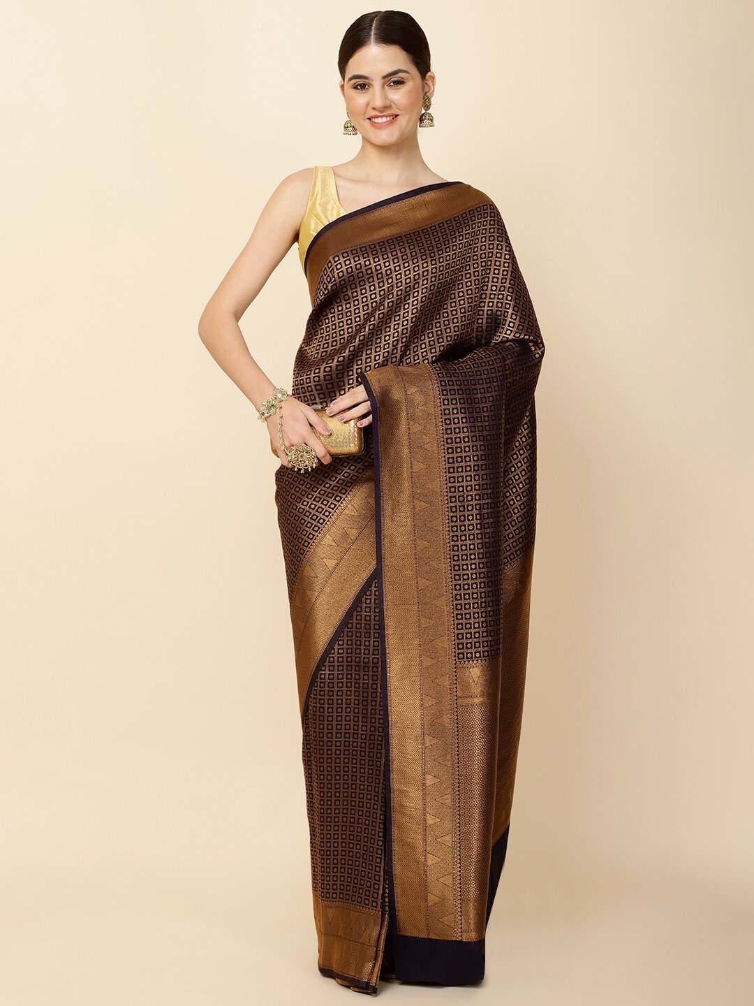 

Meena Bazaar Woven Design Zari Saree, Navy blue