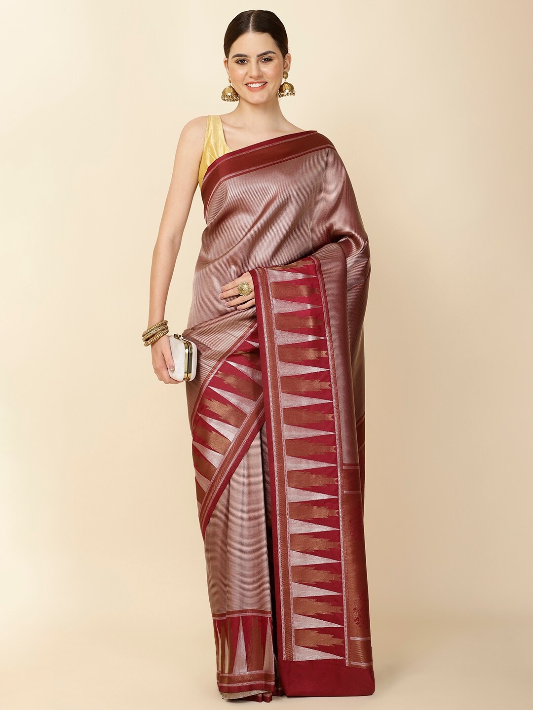 

Meena Bazaar Woven Design Zari Saree, Burgundy
