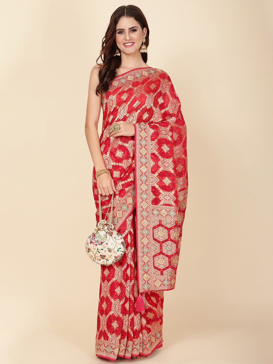 

Meena Bazaar Woven Design Zari Saree, Pink