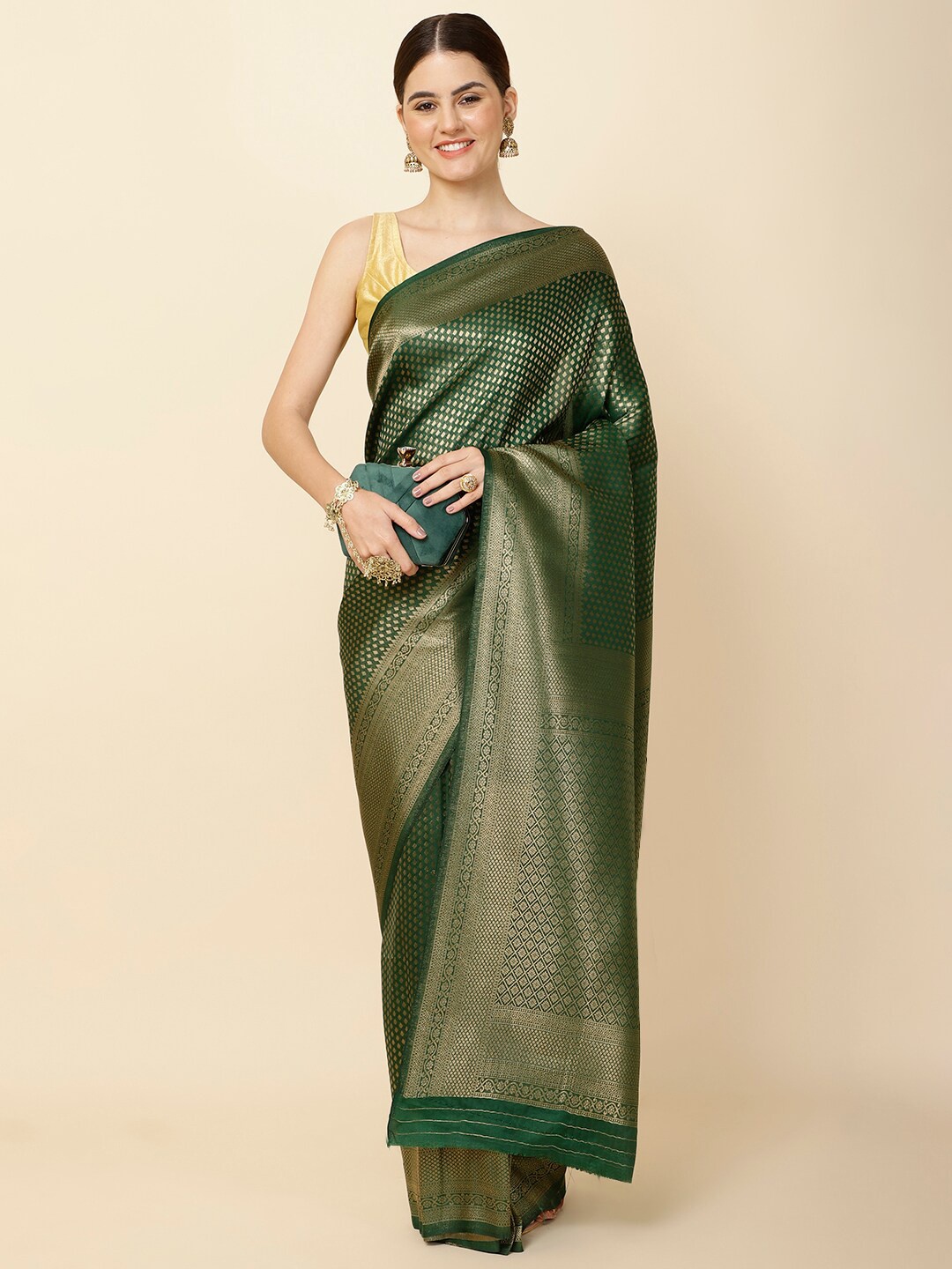 

Meena Bazaar Woven Design Zari Saree, Green