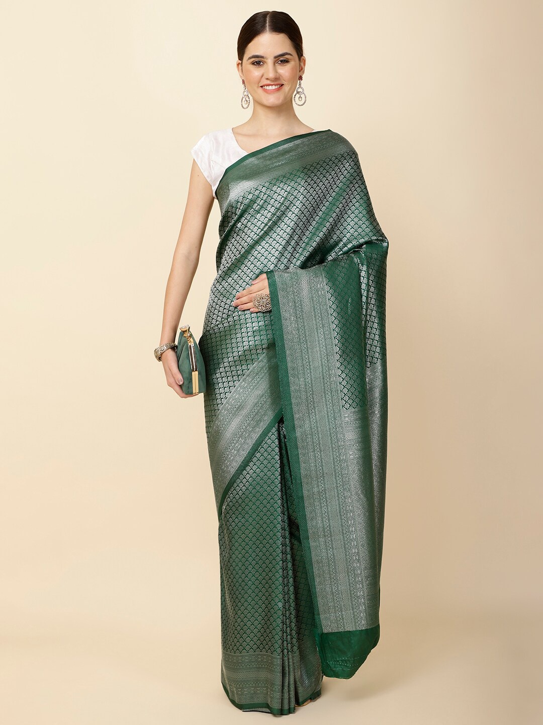 

Meena Bazaar Woven Design Zari Art Silk Saree, Green