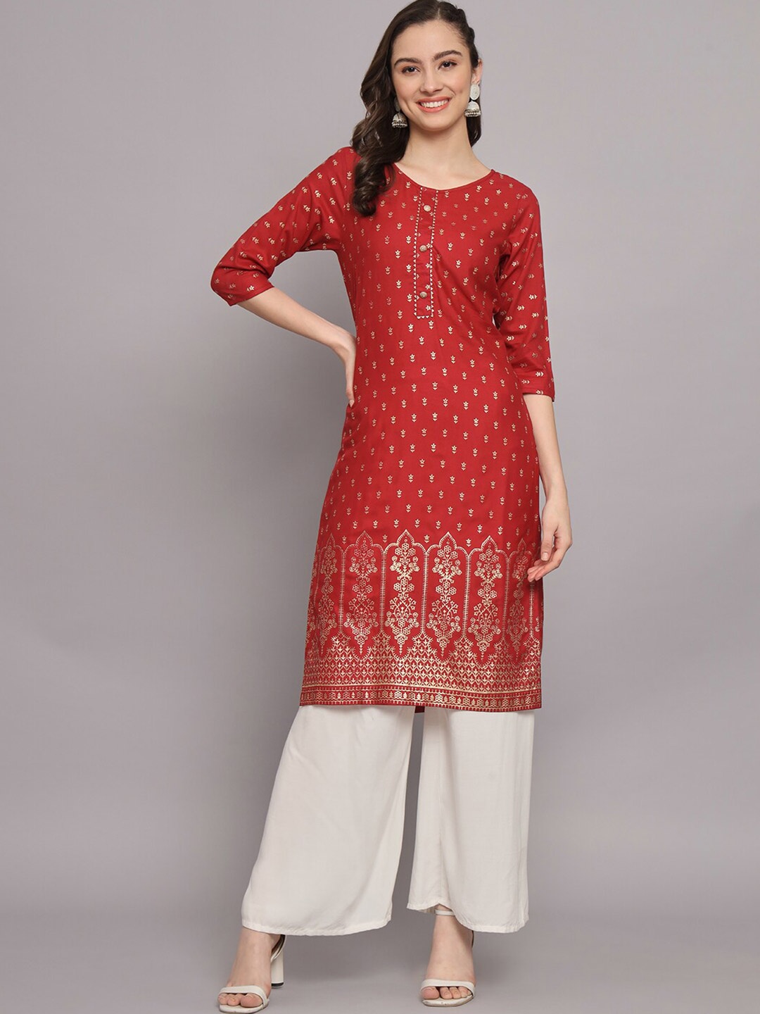

BESUCHER Women Ethnic Motifs Printed Kurta, Maroon